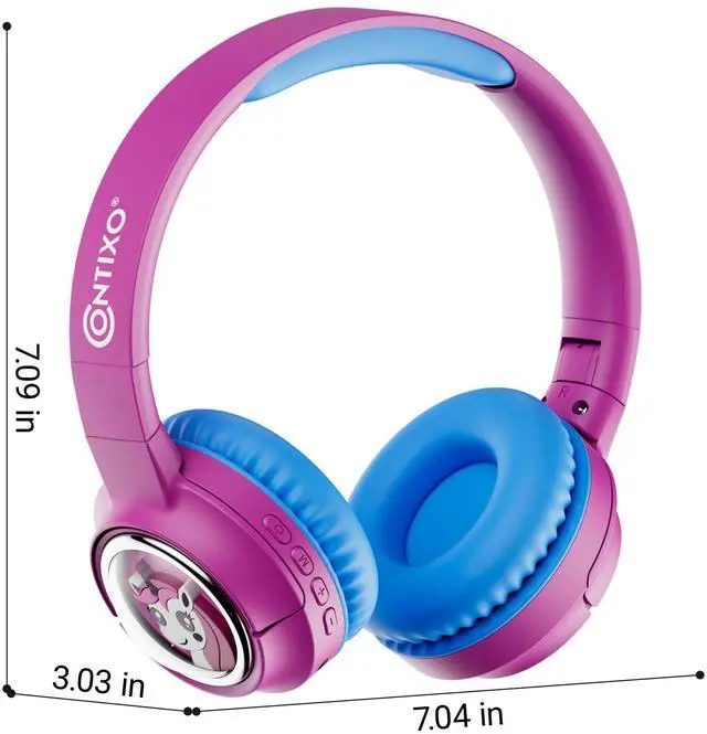 Alt view image 7 of 7 - contixo KB6 Wireless Bluetooth Headphones, 85/94dB Safe Volume,  Bluetooth 5.3, 3.5mm Jack, Foldable,Colorful LED Light,Wireless Headphones With Microphone For School/Travel/Plane, For Ages 3-16 Pink