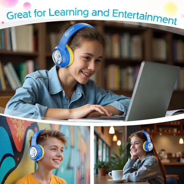 Alt view image 7 of 7 - contixo KB6 Wireless Bluetooth Headphones, 85/94dB Safe Volume, Bluetooth 5.3, 3.5mm Jack, Foldable,Colorful LED Light,Wireless Headphones With Microphone For School/Travel/Plane, For Ages 3-16 Blue