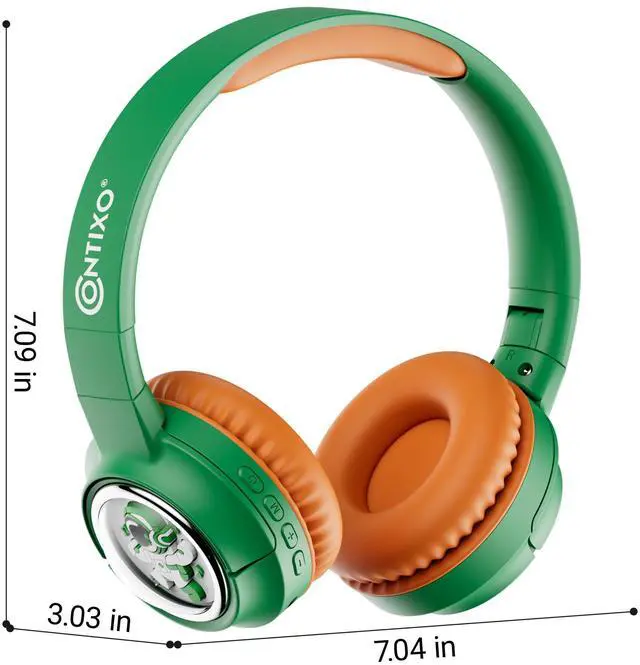 Alt view image 3 of 7 - contixo KB6 Wireless Bluetooth Headphones, 85/94dB Safe Volume,  Bluetooth 5.3, 3.5mm Jack, Foldable,Colorful LED Light,Wireless Headphones With Microphone For School/Travel/Plane, For Ages 3-16 Green