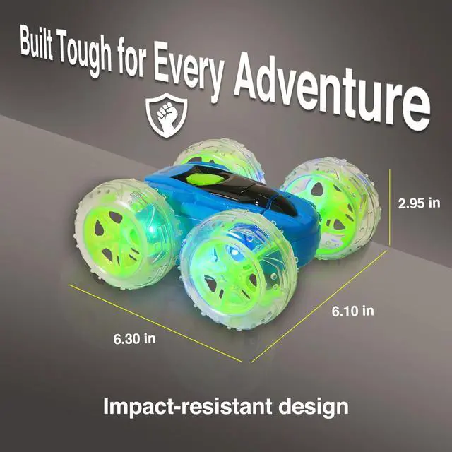 Alt view image 3 of 7 - Contixo SC3 RC Car Stunt Racer, Wheels Flip & Rotate 360°, Fast Remote Control Toy Car for Kids, AWD, 2.4GHz, Rechargeable Battery, Lights Up - Blue