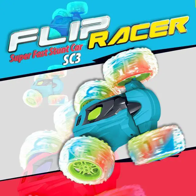 Alt view image 6 of 7 - Contixo SC3 RC Car Stunt Racer, Wheels Flip & Rotate 360°, Fast Remote Control Toy Car for Kids, AWD, 2.4GHz, Rechargeable Battery, Lights Up - Blue