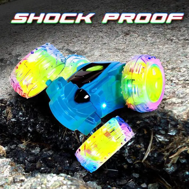 Alt view image 5 of 7 - Contixo SC3 RC Car Stunt Racer, Wheels Flip & Rotate 360°, Fast Remote Control Toy Car for Kids, AWD, 2.4GHz, Rechargeable Battery, Lights Up - Blue