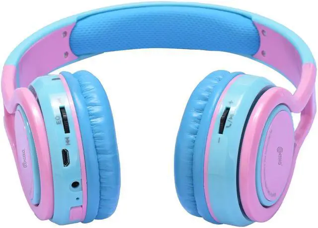 Alt view image 3 of 15 - Contixo KB-2600 Kid Safe 85dB Over The Ear Foldable Wireless Bluetooth Headphone with Volume Limiter, Built-in Micro Phone, Micro SD Card Music Player, FM Stereo Radio, Blue+Pink