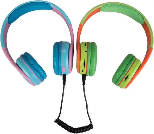 Alt view image 4 of 15 - Contixo KB-2600 Kid Safe 85dB Over The Ear Foldable Wireless Bluetooth Headphone with Volume Limiter, Built-in Micro Phone, Micro SD Card Music Player, FM Stereo Radio, Blue+Pink