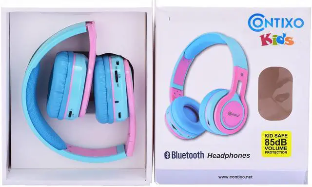 Alt view image 5 of 15 - Contixo KB-2600 Kid Safe 85dB Over The Ear Foldable Wireless Bluetooth Headphone with Volume Limiter, Built-in Micro Phone, Micro SD Card Music Player, FM Stereo Radio, Blue+Pink