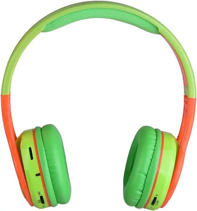 Alt view image 2 of 15 - Contixo KB-2600 Kid Safe 85dB Over The Ear Foldable Wireless Bluetooth Headphone with Volume Limiter, Built-in Micro Phone, Micro SD Card Music Player, FM Stereo Radio, Green + Orange