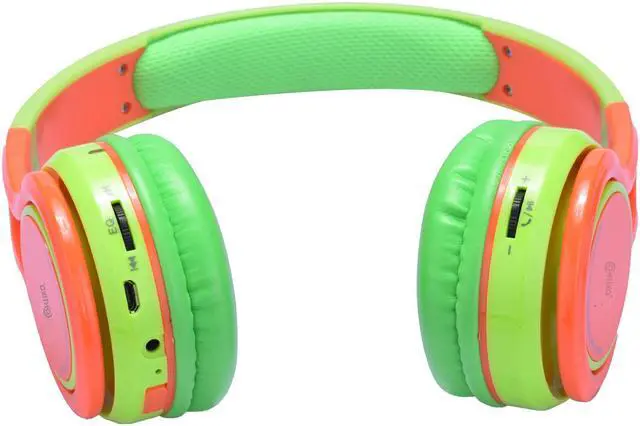 Alt view image 3 of 15 - Contixo KB-2600 Kid Safe 85dB Over The Ear Foldable Wireless Bluetooth Headphone with Volume Limiter, Built-in Micro Phone, Micro SD Card Music Player, FM Stereo Radio, Green + Orange