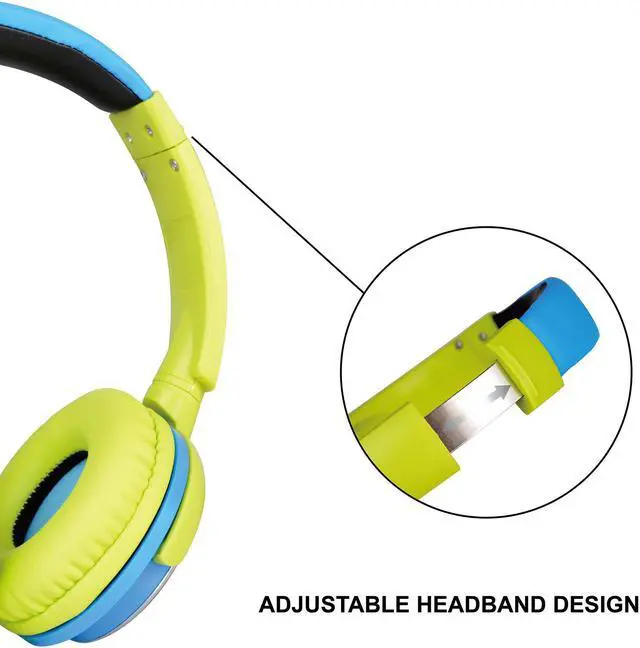 Alt view image 4 of 7 - Contixo KB 300 Kids Bluetooth Wireless Headphones | 85db Volume Limiting, Microphone, MicroSD Card Player, Wired 3.5mm AUX Cable, Music Streaming, Colorful LED Lights (Green + Blue)