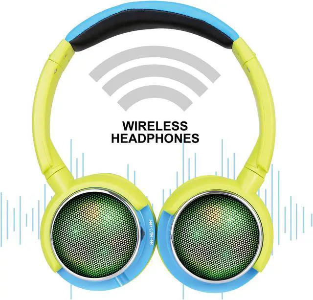 Alt view image 2 of 7 - Contixo KB 300 Kids Bluetooth Wireless Headphones | 85db Volume Limiting, Microphone, MicroSD Card Player, Wired 3.5mm AUX Cable, Music Streaming, Colorful LED Lights (Green + Blue)