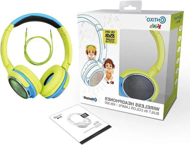 Alt view image 5 of 7 - Contixo KB 300 Kids Bluetooth Wireless Headphones | 85db Volume Limiting, Microphone, MicroSD Card Player, Wired 3.5mm AUX Cable, Music Streaming, Colorful LED Lights (Green + Blue)