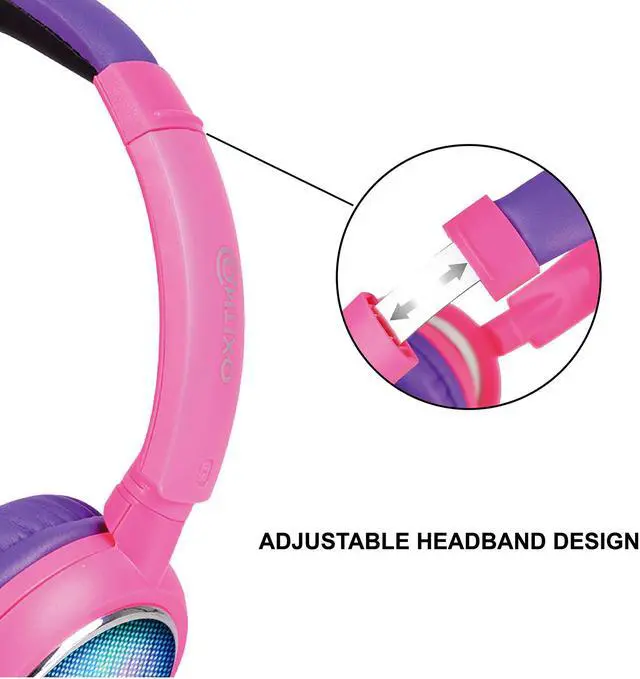 Alt view image 4 of 7 - Contixo KB 300 Kids Bluetooth Wireless Headphones | 85db Volume Limiting, Microphone, MicroSD Card Player, Wired 3.5mm AUX Cable, Music Streaming, Colorful LED Lights (Purple + Pink)