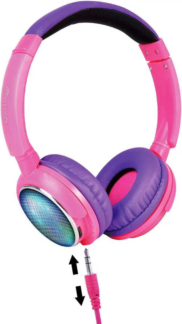 Alt view image 5 of 7 - Contixo KB 300 Kids Bluetooth Wireless Headphones | 85db Volume Limiting, Microphone, MicroSD Card Player, Wired 3.5mm AUX Cable, Music Streaming, Colorful LED Lights (Purple + Pink)