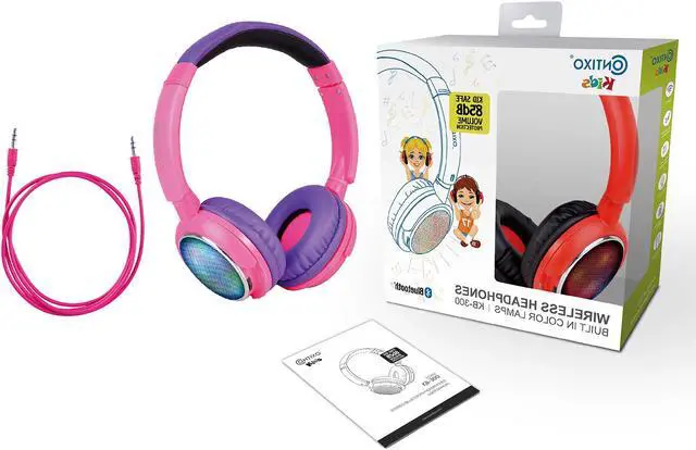 Alt view image 6 of 7 - Contixo KB 300 Kids Bluetooth Wireless Headphones | 85db Volume Limiting, Microphone, MicroSD Card Player, Wired 3.5mm AUX Cable, Music Streaming, Colorful LED Lights (Purple + Pink)