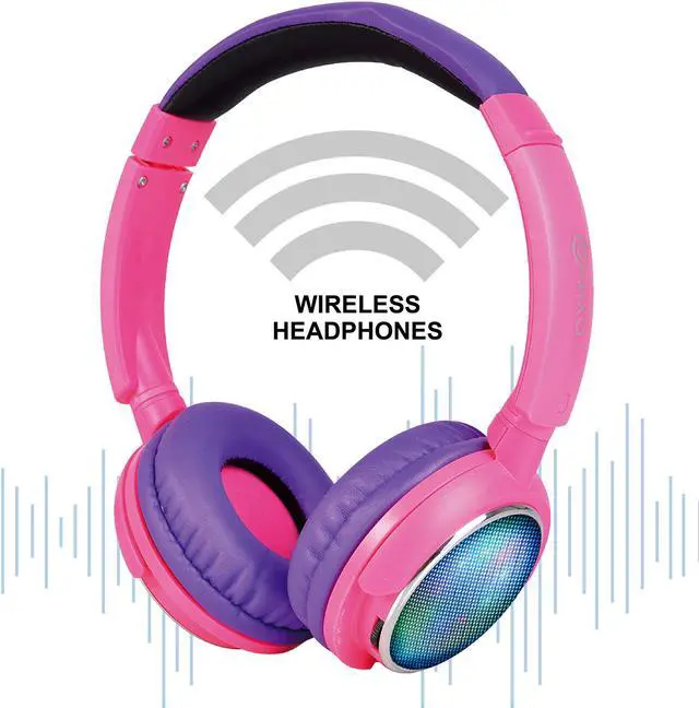 Alt view image 2 of 7 - Contixo KB 300 Kids Bluetooth Wireless Headphones | 85db Volume Limiting, Microphone, MicroSD Card Player, Wired 3.5mm AUX Cable, Music Streaming, Colorful LED Lights (Purple + Pink)