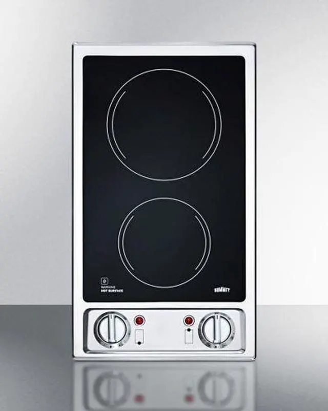 Alt view image 3 of 6 - Summit  CR2B120:  2-burner  120V  electric  cooktop  with  smooth  black  ceramic  glass  surface