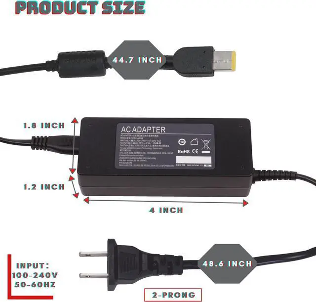 Alt view image 2 of 7 - BattPit: New Replacement Laptop AC Adapter/Charger for Lenovo ThinkPad T470p T470p 20J6001DUS T470S T470s 20HF0004 T470s 20HF0020 [20V 4.5A 90W]