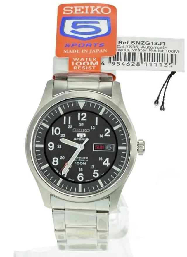 Main image of SEIKO 5 SNZG13 SNZG13J1 Army Automatic Black Dial Stainless Steel Men's Watch
