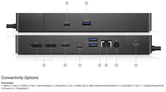 Alt view image 6 of 11 - Dell Thunderbolt Dock WD19TBS (with 130W Power Delivery) No 3.5mm ports, USB-C, Thunderbolt 3, HDMI, Dual DisplayPort, Black