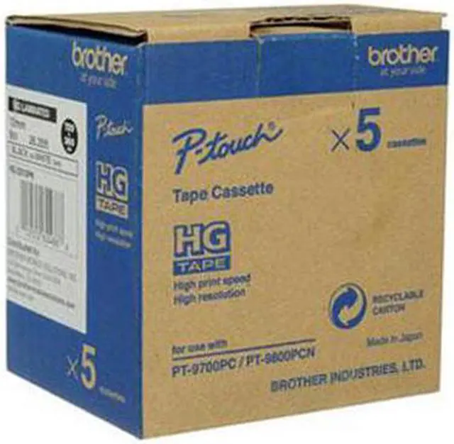 Alt view image 5 of 12 - Brother 18mm (0.7") Black on White HGe Tape with Standard Adhesive, 8m - 5 Pack