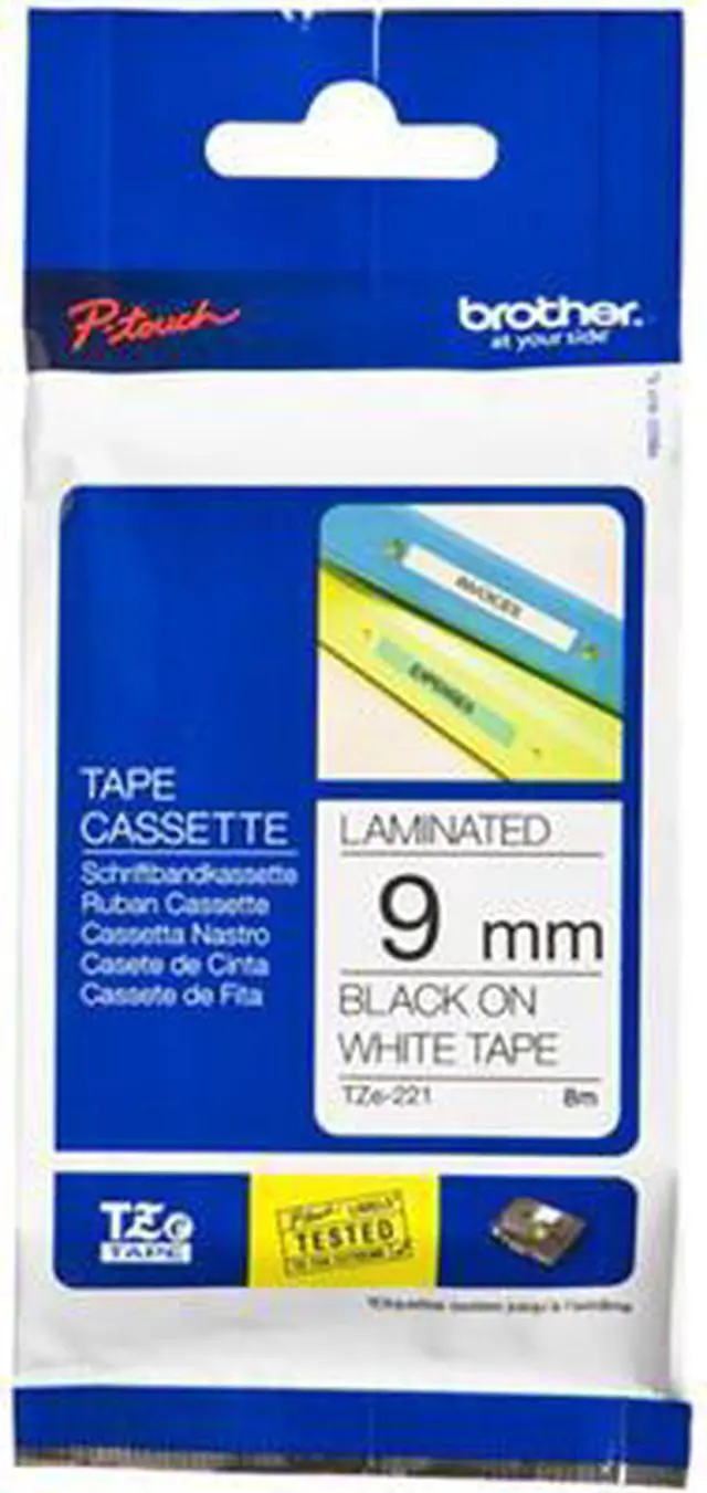 Alt view image 5 of 20 - Brother P-touch TZe Laminated Tape Cartridges - 3/8" Width x 26 1/5 ft Length - Rectangle - White - 1 Each  BRTTZE221