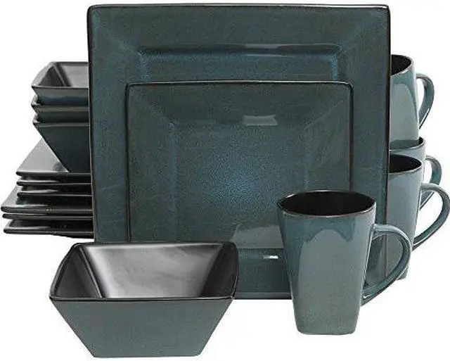 Alt view image 4 of 5 - Gibson Home Elite Kiesling Square 16 Piece Dinnerware Set - Blue