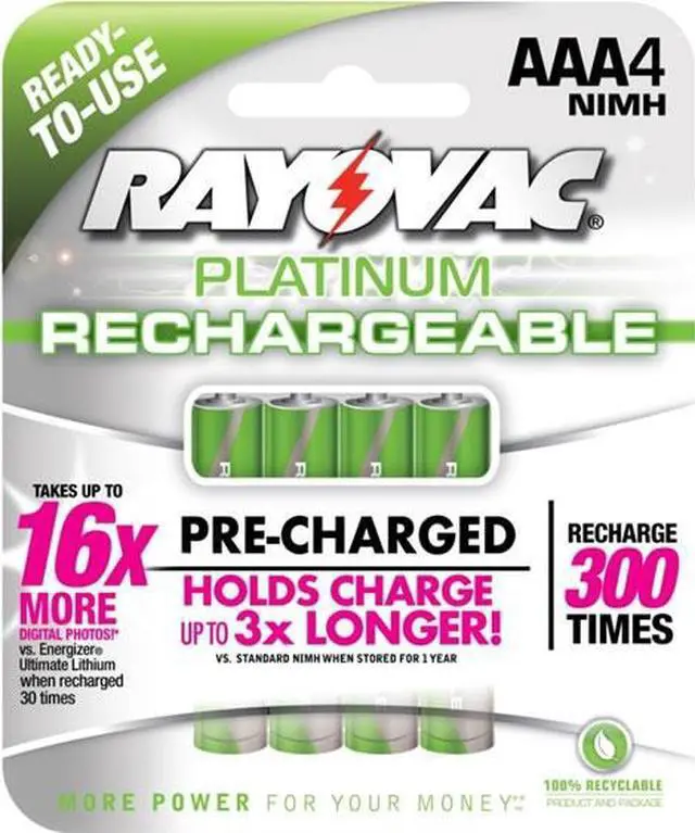 Alt view image 3 of 9 - Rayovac Platinum Rechargeable NiMH Batteries, AAA, 4 per Pack