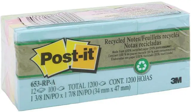 Alt view image 4 of 14 - Post-it Recycled Note Pads 1 1/2 x 2 Assorted Helsinki Colors 100-Sheet 12/Pack