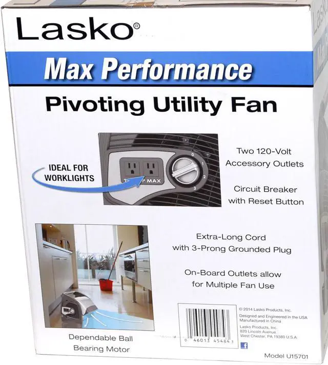 Alt view image 2 of 6 - Lasko Max Performance Pivoting Utility Fan U15701