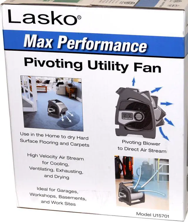 Alt view image 3 of 6 - Lasko Max Performance Pivoting Utility Fan U15701