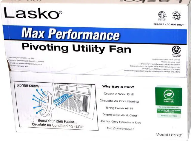 Alt view image 4 of 6 - Lasko Max Performance Pivoting Utility Fan U15701