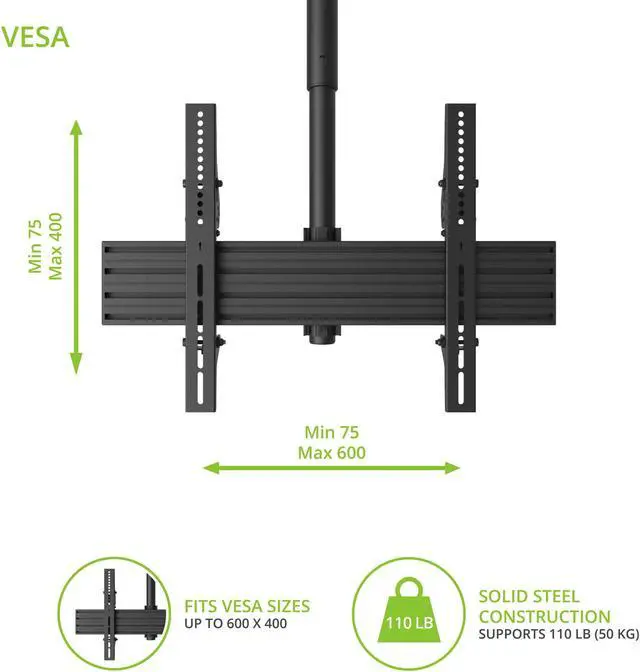 Alt view image 10 of 19 - Kanto CM600 Full Motion Telescopic Ceiling TV Mount - Black