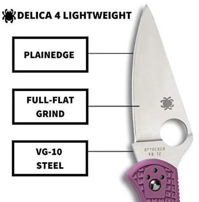 Alt view image 17 of 20 - Spyderco Delica 4 Folder 2.88 in Plain Purple FRN Handle