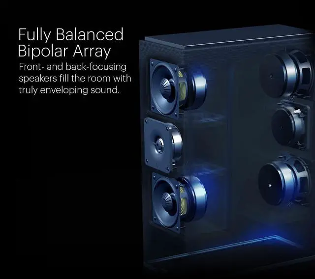 Alt view image 2 of 7 - Definitive Technology Dymension DM60 Mid-Size Tower Speaker, Adjustable Bipolar Arrays, 4 BDSS Mid/Bass Woofers & Tweeter, 3XR Architecture with 8" Dual Radiators, Dolby Atmos/DTS:X Ready, Black