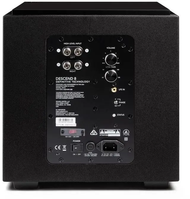 Alt view image 6 of 7 - Definitive Technology Descend DN8 8" Subwoofer (2021 Model) - Digitally Optimized for Movies & Music, New 3XR Architecture, 500W Peak Class D Amplifier & (2) Pressure-Coupled 8" Bass Radiators, Black