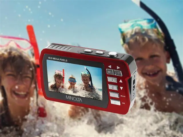 Alt view image 8 of 13 - Minolta MN40WP-R 48.0-Megapixel Waterproof Digital Camera (Red)