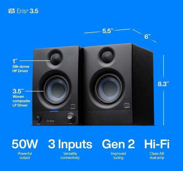 Alt view image 12 of 14 - PreSonus Eris 3.5 3.5" 50W Active Media Reference Monitor, Pair, Black