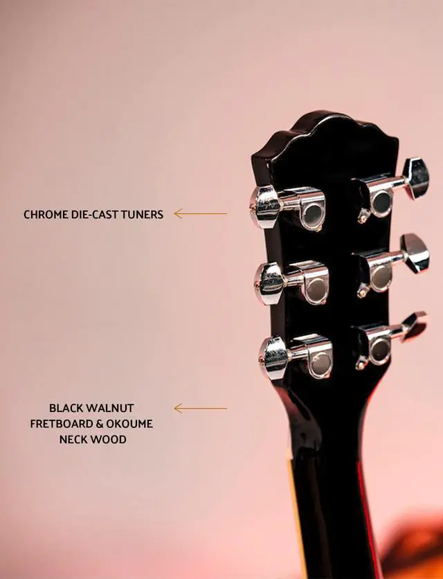 Alt view image 6 of 7 - Vintage Series 6 String Acoustic-Electric Guitar, Right, Tobacco Sunburst (WA90CEVSB)