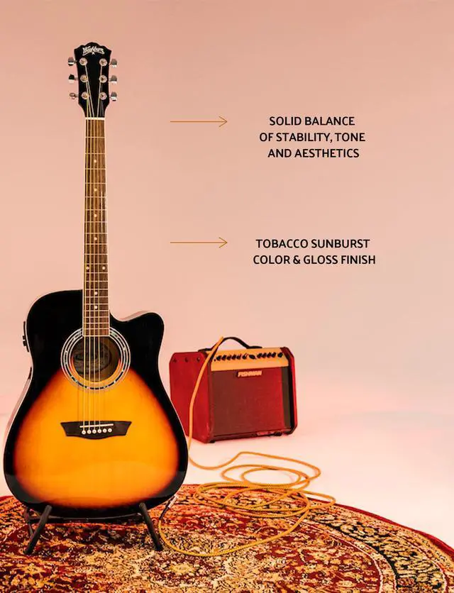 Alt view image 7 of 7 - Vintage Series 6 String Acoustic-Electric Guitar, Right, Tobacco Sunburst (WA90CEVSB)