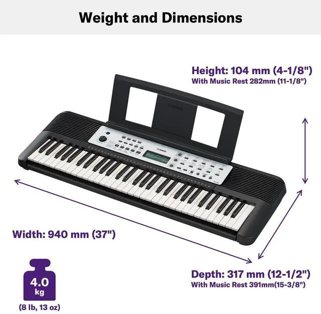 Alt view image 3 of 5 - 61-Key Portable Keyboard for Beginners with Built-In Songs, Quiz Mode, Music Rest, with Power Adapter YPT280