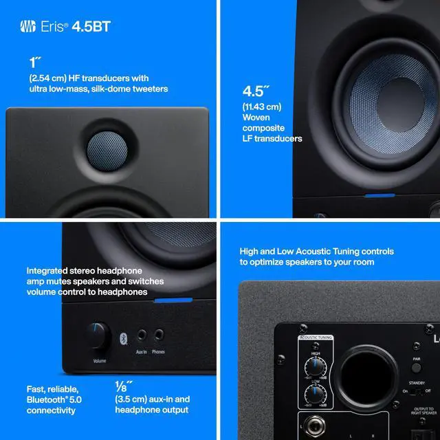 Alt view image 19 of 20 - PreSonus Eris 4.5BT 2nd Gen 4.5-Inch Media Reference Monitors with Bluetooth