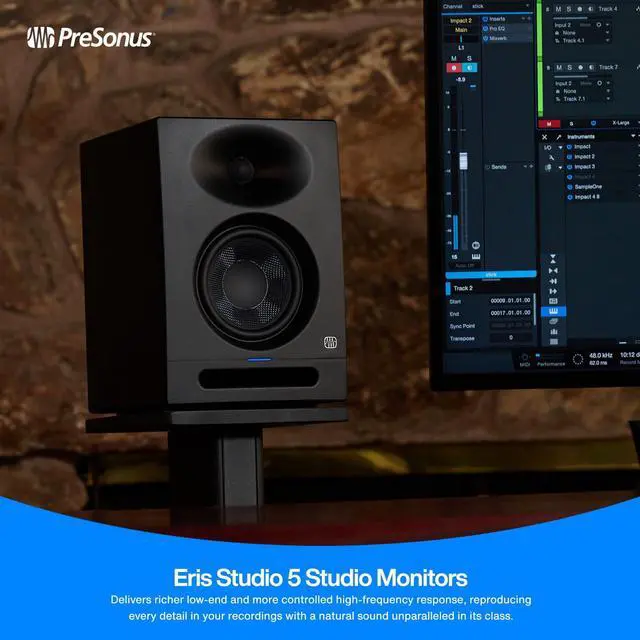 Alt view image 4 of 7 - Eris Studio 5 5.25-inch 2-Way Active Studio Monitors with EBM Waveguide | 5.25 Woven-Composite Woofer, 1 Silk-Dome Tweeter, 80W Biamped, 48hz-20khz, 120 Degree ×60 Degree Ebm Waveguide