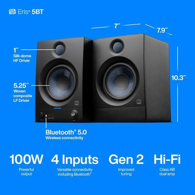 Alt view image 19 of 20 - Presonus Eris 5BT 5-inch Media Reference Monitors w Bluetooth connectivity