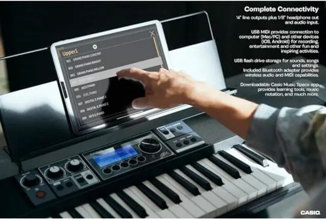 Alt view image 3 of 5 - Casio Casiotone CT-S500, Touch Sensitive 61-Key Portable Keyboard w/ 800 Tones, DSP Effects, 200 Rhythms, 5-Track Recorder, USB, Stereo Speakers, 1/4" Outs, Bluetooth MIDI/Audio, AC Adapter (CT-S500)