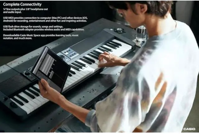 Alt view image 4 of 5 - Casio Casiotone CT-S500, Touch Sensitive 61-Key Portable Keyboard w/ 800 Tones, DSP Effects, 200 Rhythms, 5-Track Recorder, USB, Stereo Speakers, 1/4" Outs, Bluetooth MIDI/Audio, AC Adapter (CT-S500)