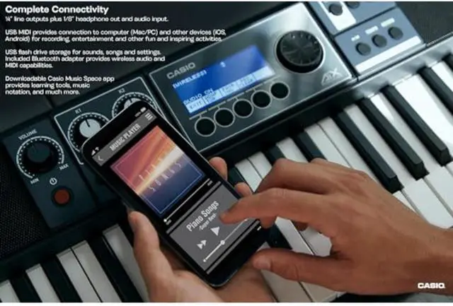 Alt view image 5 of 5 - Casio Casiotone CT-S500, Touch Sensitive 61-Key Portable Keyboard w/ 800 Tones, DSP Effects, 200 Rhythms, 5-Track Recorder, USB, Stereo Speakers, 1/4" Outs, Bluetooth MIDI/Audio, AC Adapter (CT-S500)