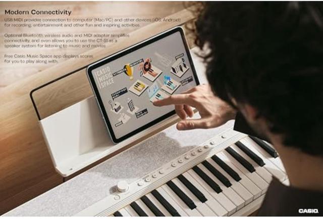 Alt view image 2 of 3 - Casio Casiotone CT-S1-76 Touch Sensitive 76-Key Portable Keyboard w/ 61 Tones, USB, App Control, Bass-Reflex Stereo Speakers with Surround, Aux In, Headphone Out, Power Supply, Black (CT-S1-76WE)