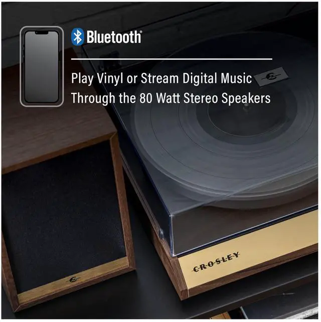 Alt view image 5 of 7 - Crosley C72 2-Speed Belt-Drive Bluetooth Turntable Record Player with 80W Speakers and Carbon Fiber Tonearm, Walnut