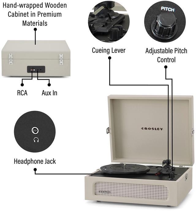 Alt view image 3 of 7 - Crosley Cr8017B-Du Voyager Vintage Portable Vinyl Record Player Turntable With Bluetooth In/Out And Built-In Speakers  Dune