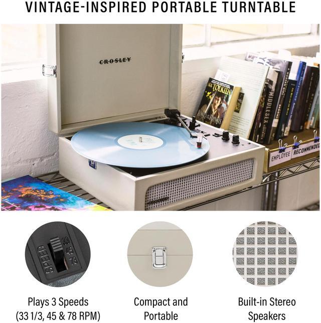 Alt view image 2 of 7 - Crosley Cr8017B-Du Voyager Vintage Portable Vinyl Record Player Turntable With Bluetooth In/Out And Built-In Speakers  Dune