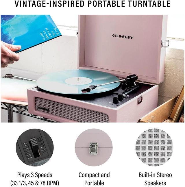 Alt view image 2 of 4 - CR8017B-AM Voyager Vintage Portable Vinyl Record Player Turntable with Bluetooth in/Out and Built-in Speakers, Amethyst